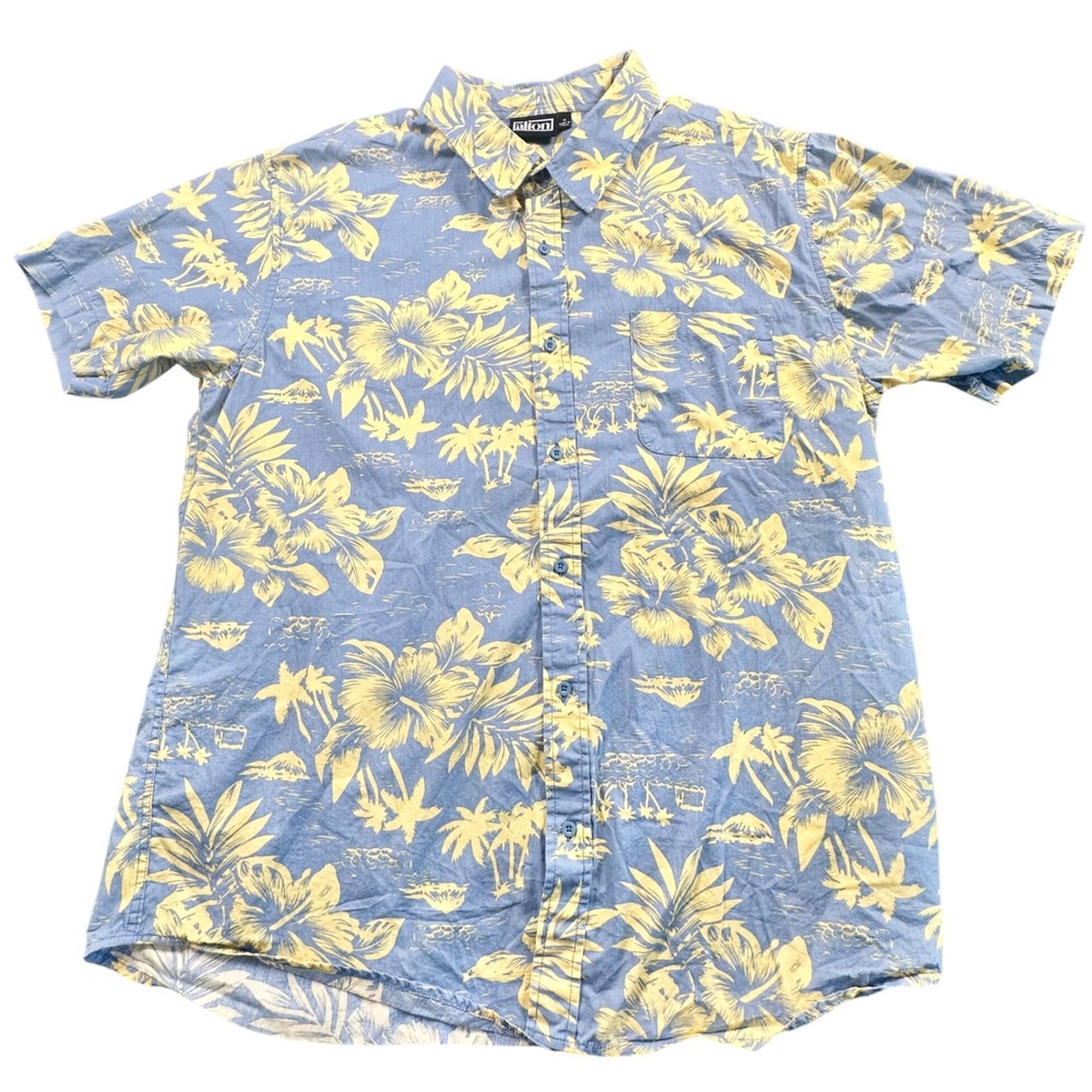 Alton XL Men's Light Blue and Yellow Short Sleeve Button Up Hawaiian Print Shirt